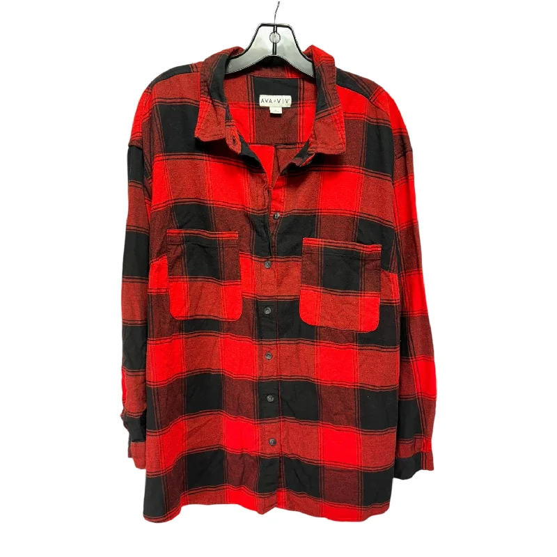 Lowest Prices Top Long Sleeve By Ava & Viv In Plaid Pattern, Size: 2x