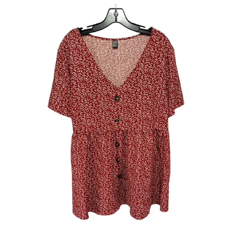 Must-Have Deals Top Short Sleeve By Shein In Red & White, Size: Xxl
