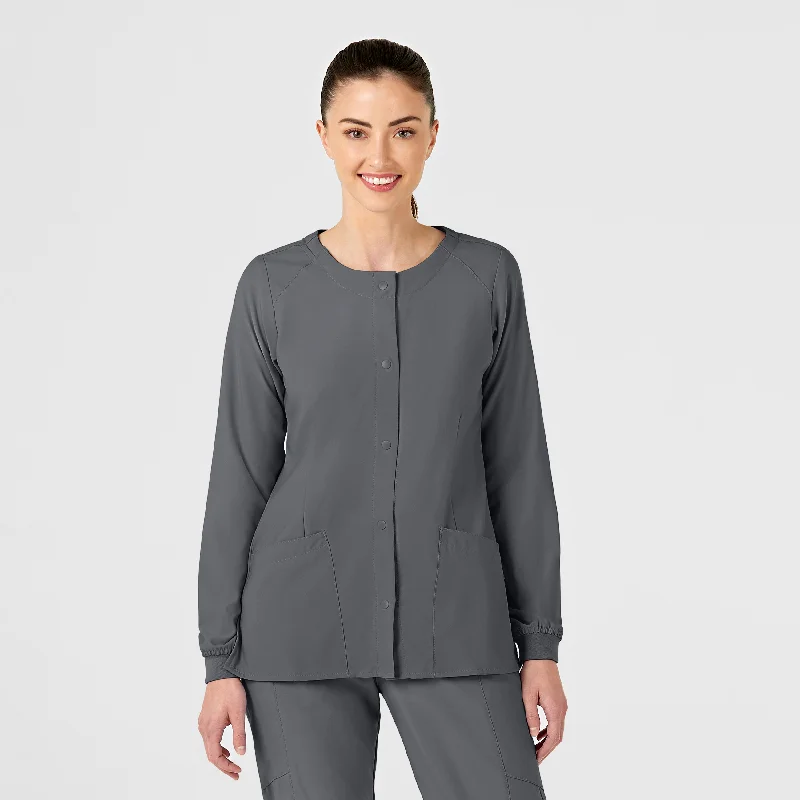 W123 Women's Crew Neck Warm Up Scrub Jacket - Pewter