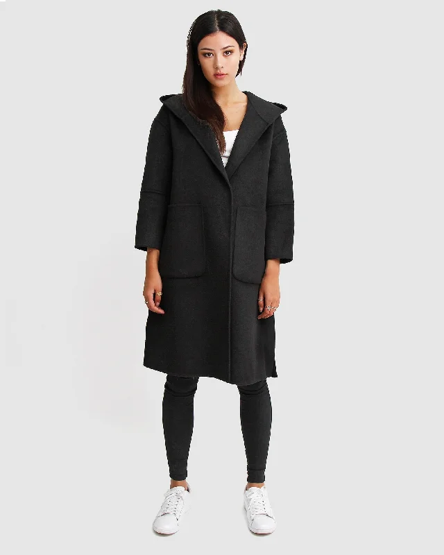 Final Clearance Walk This Way Wool Blend Oversized Coat - Black