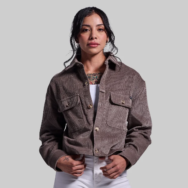 Super Deal Women’s Cropped Corduroy Shirt (Elephant)