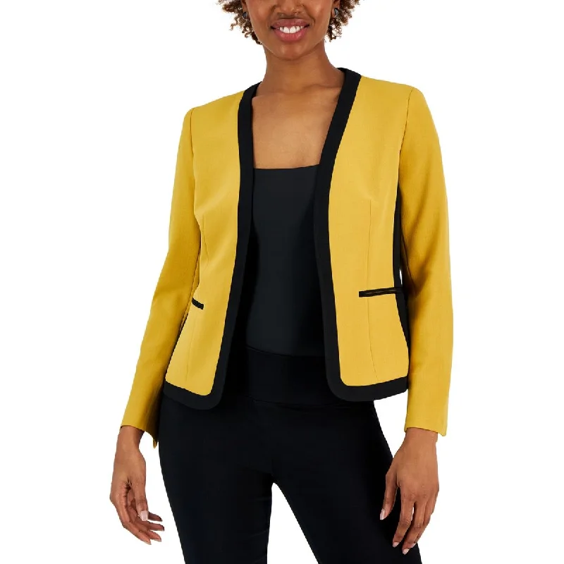 Womens Contrast Trim Office Open-Front Blazer