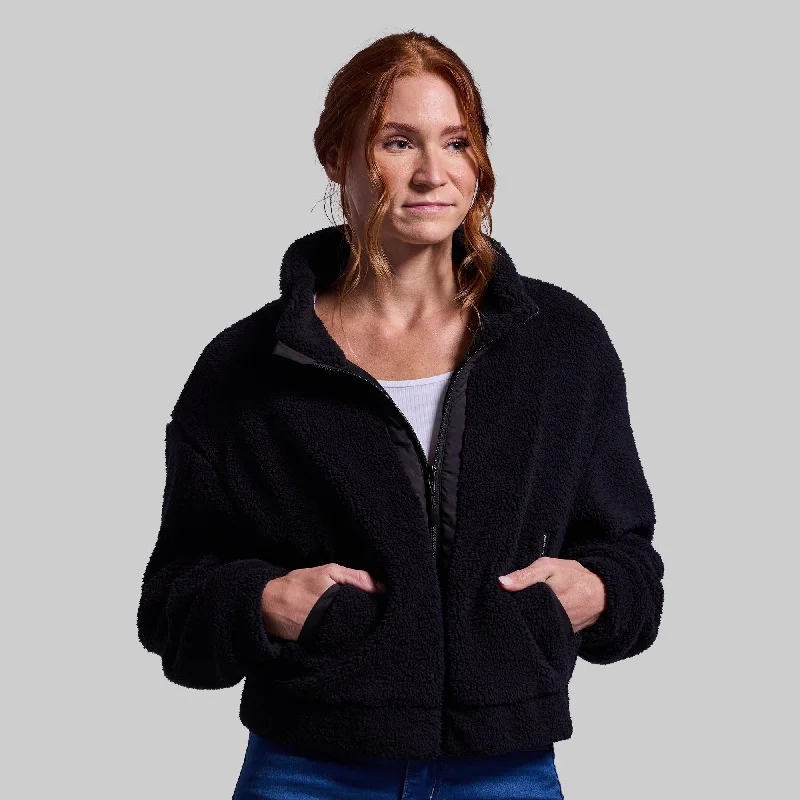 Women's Cropped Fleece Jacket (Black)