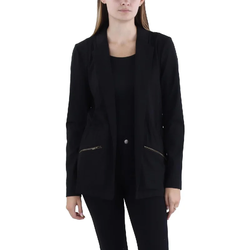 Womens Drawstring Collar Open-Front Blazer