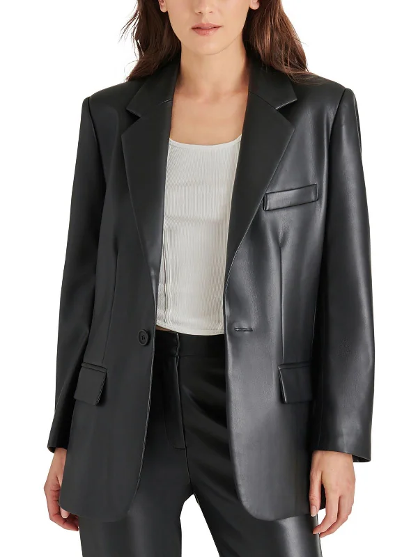 Price Smash Womens Faux Leather Suit Separate One-Button Blazer