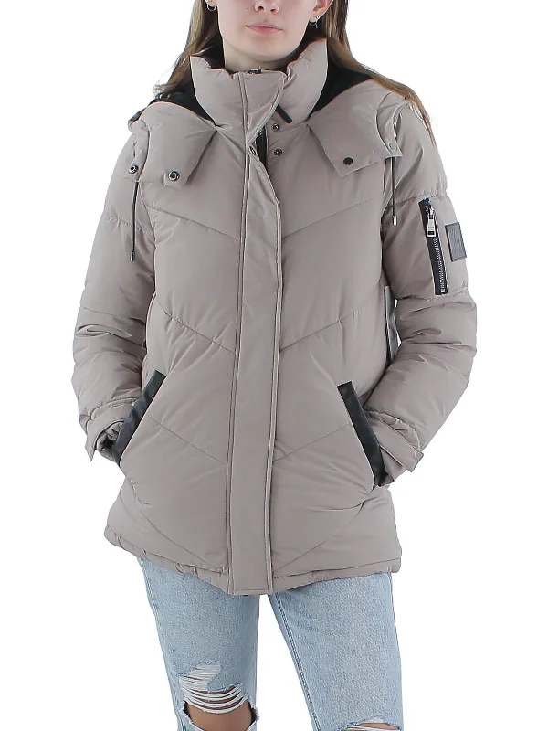 Special Savings Womens Faux Leather Trim Heavy Puffer Jacket