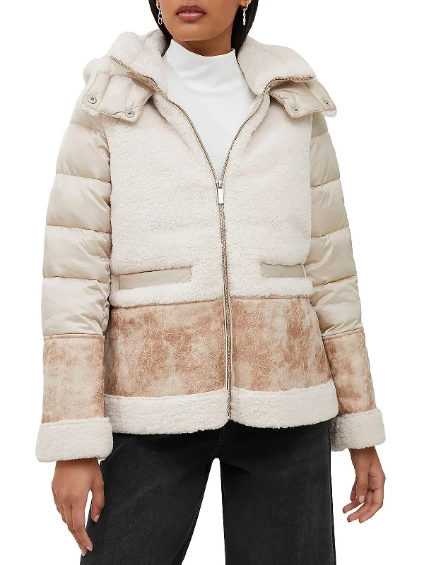 Sale Event Womens Faux Suede Trim Heavy Faux Fur Coat