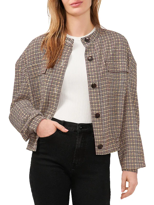 Incredible Offers Womens Houndstooth Pleated Bomber Jacket