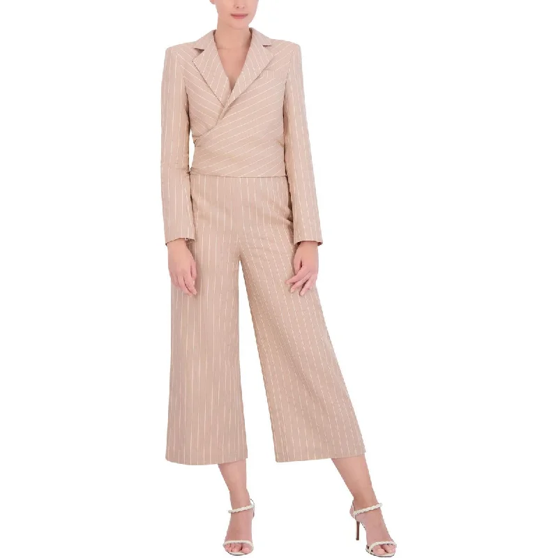 Super Bargain Womens Linen Blend Cropped Open-Front Blazer