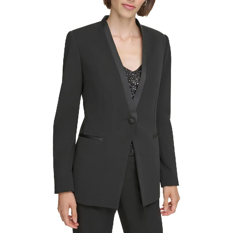 Womens Mixed Media Business Open-Front Blazer