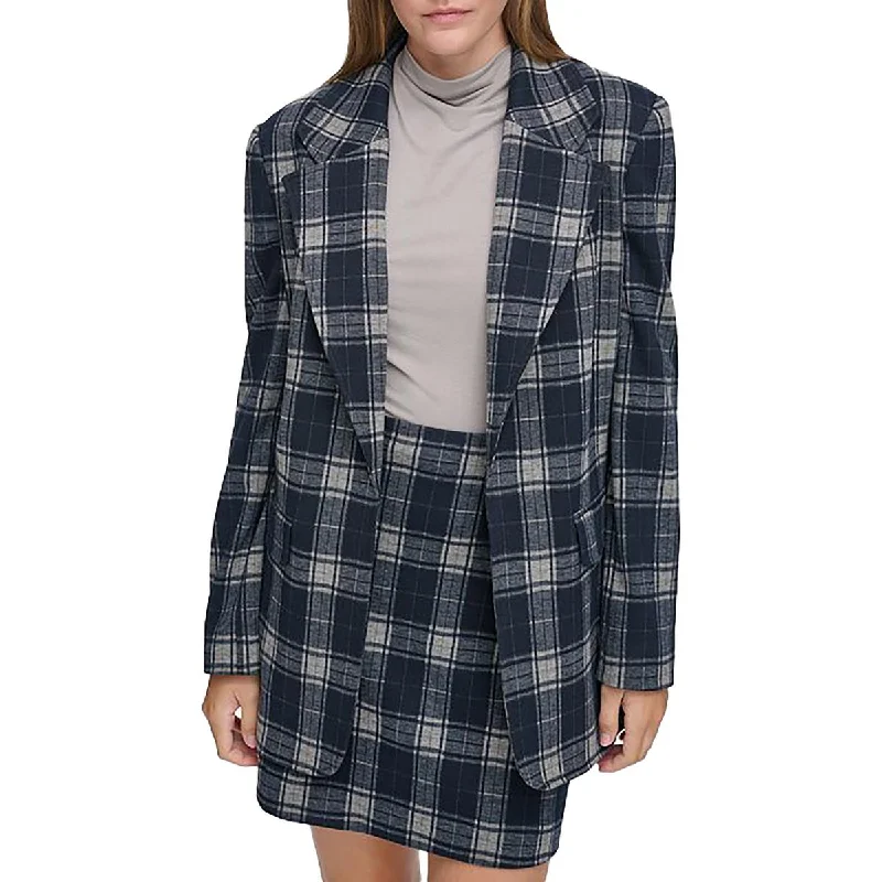 Womens Plaid Business One-Button Blazer