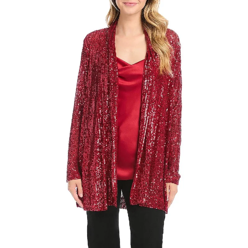 Womens Sequined Open Front Duster Blazer