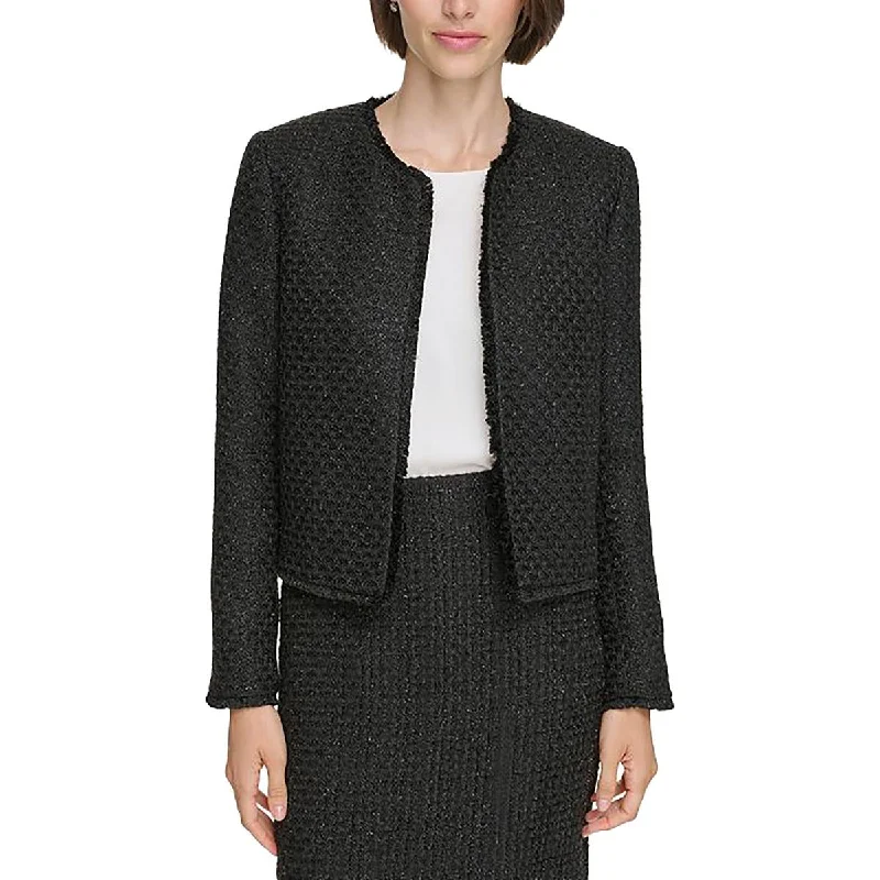 Buy Now Womens Tweed Fringe Open-Front Blazer