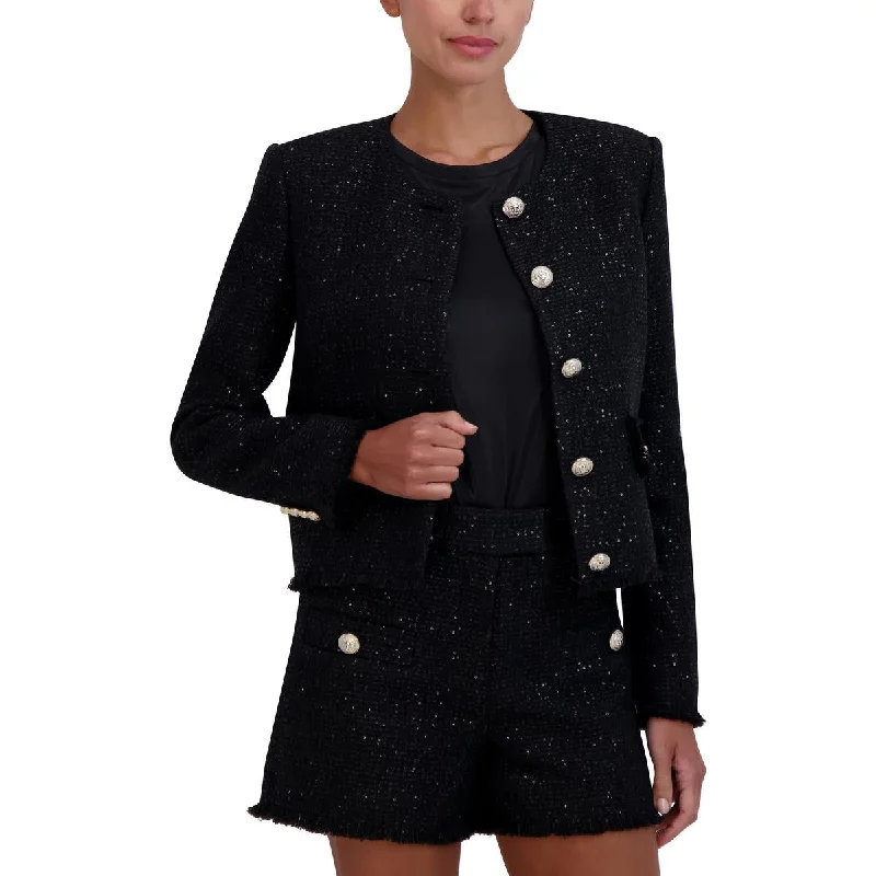 Big Discounts Womens Tweed Sequined Collarless Blazer