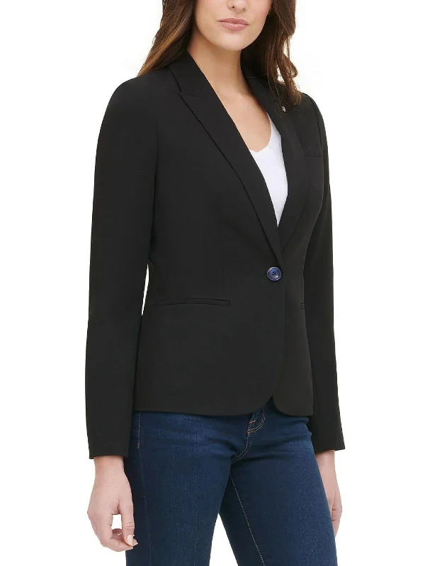 Womens Woven Long Sleeves One-Button Blazer