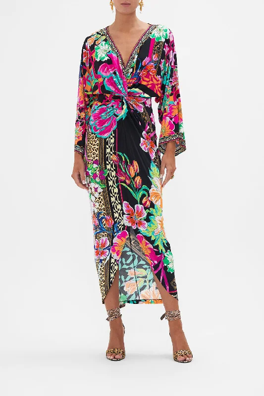 Customer Appreciation Sale LONG SPLIT FRONT TWIST DRESS PRINTED PRIMA VERA