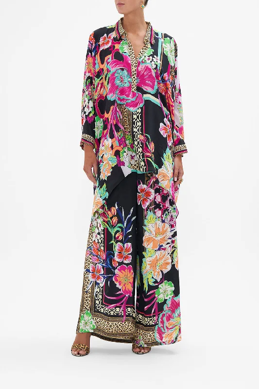 Friends and Family Sale BUTTON UP TOP WITH DRAPED BACK PRINTED PRIMA VERA