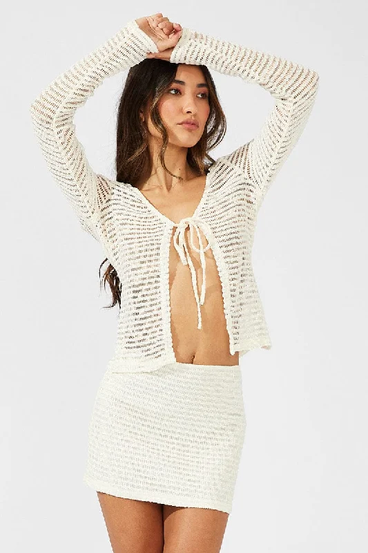 Buy Now Beige Bolero Top Long Sleeve Front Tie