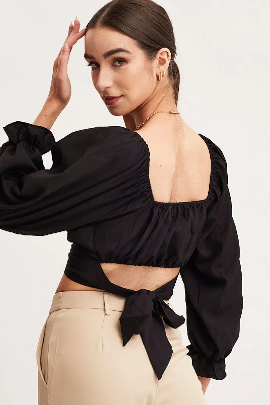 Deal Alert Black Crop Top Long Sleeve