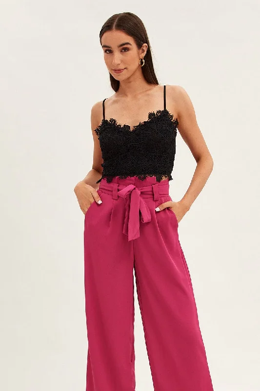 Super Sale Black Crop Top Sleeveless Sweetheart Neckline Cami Lace