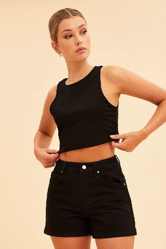 Limited Time Offer Black Essential Cotton Stretch Crop Tank