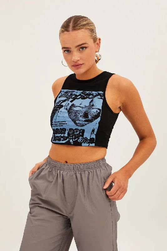 Final Markdown Black Graphic Crop Tank