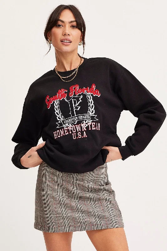 Markdown Madness Black Graphic Sweater Embroided