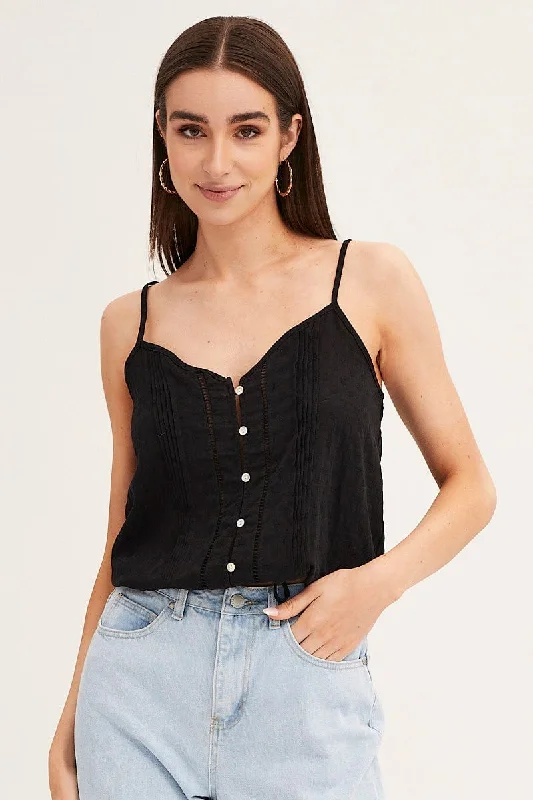 Can't Miss Black Lace Cami Button Front