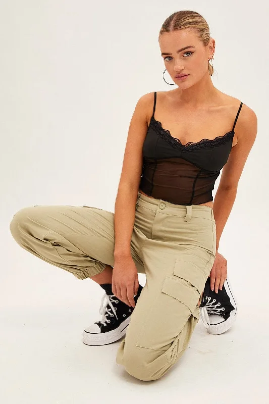 Overstock Black Lace Trim Mesh Cami Top