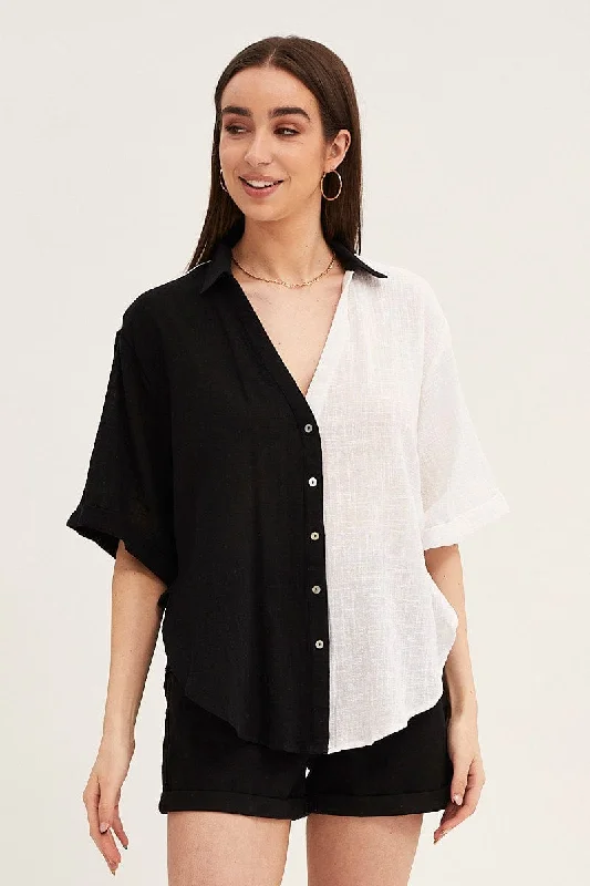Exclusive Online Offer Black Mono Cotton Half Sleeve Relaxed Shirt