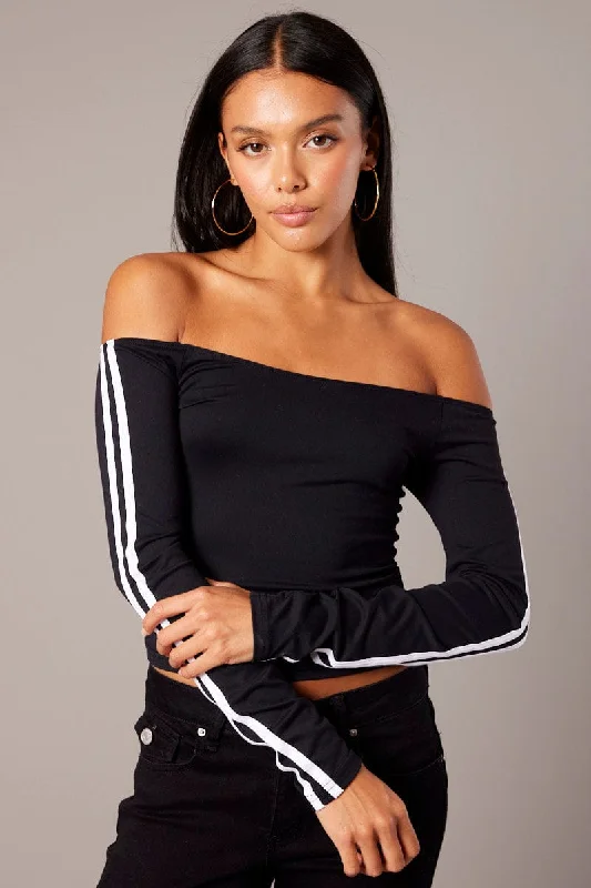 One-DAY Sale Black Off Shoulder Top Long Sleeve Supersoft