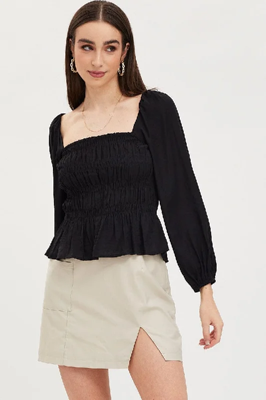 Closeout Black Peplum Top Long Sleeve