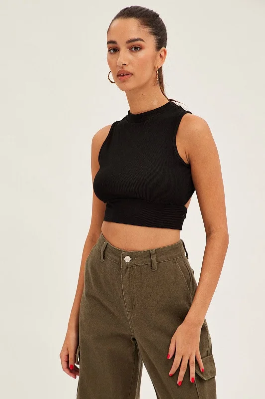 Limited Time Black Rib Jersey Cropped Top