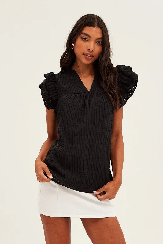 Deep Discounts Black Ruffle Sleeve Top