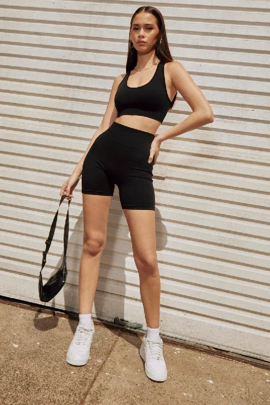 Grand Opening Sale Black Seamless Activewear Singlet Top