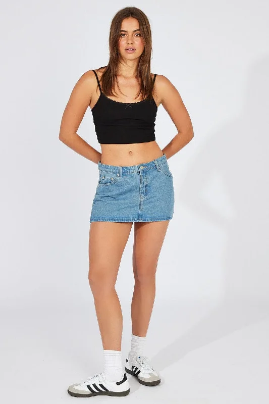 Best Bargains Black Singlet Top Lace Trim Cropped