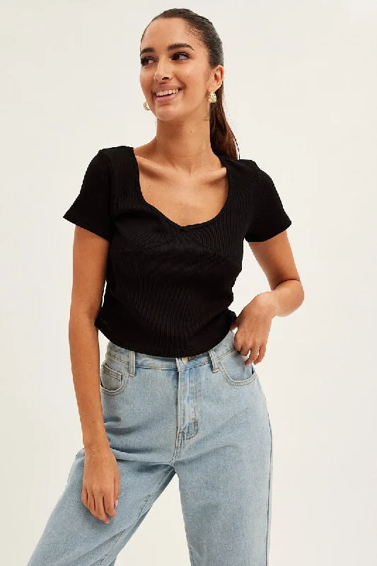 Closeout Black T Shirt Short Sleeve V Neck