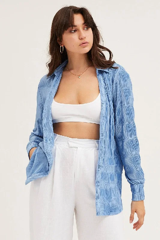 Daily Specials Blue Long Sleeve Plisse Shirt