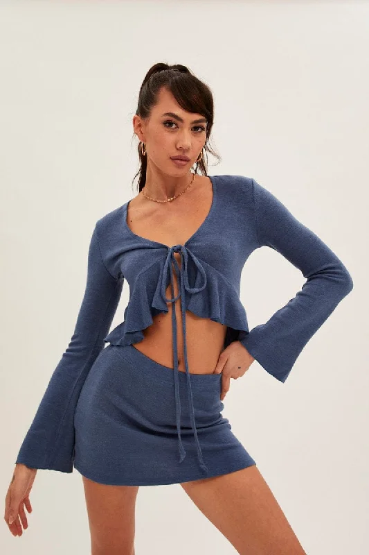Massive Deals Blue Peplum Top Long Sleeve