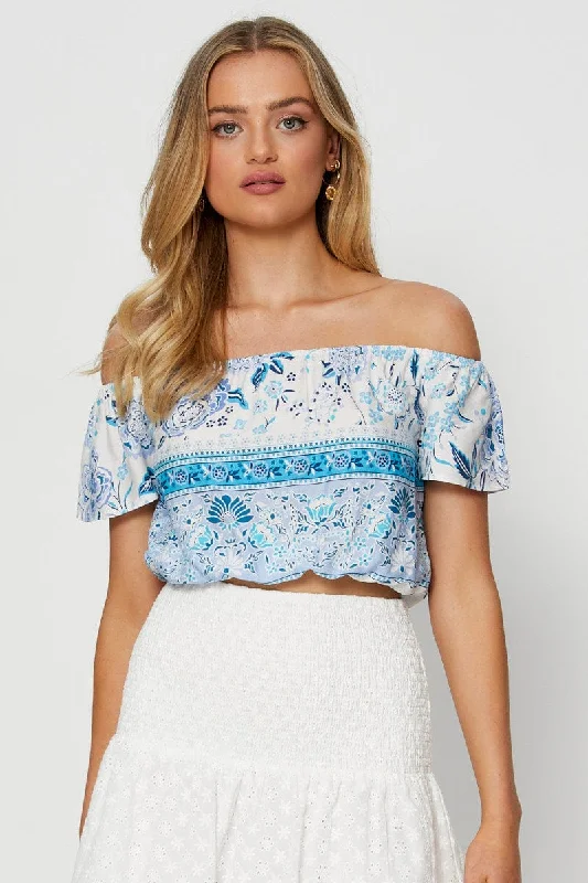 Price Meltdown Boho Print Wrap Top Off Shoulder Tie Up Crop
