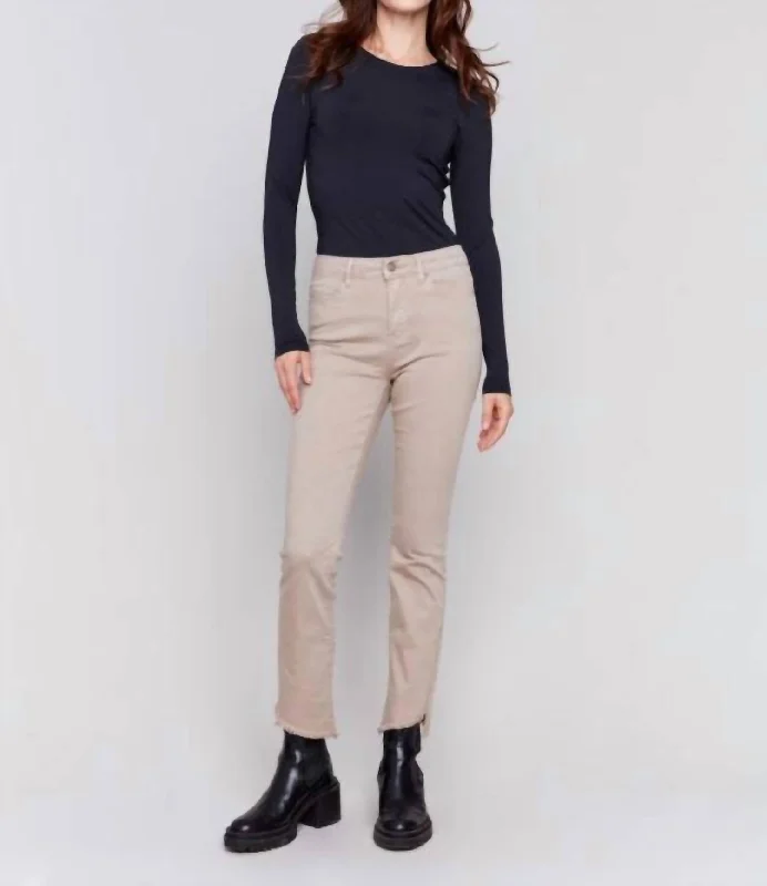 Exclusive Access Bootcut Twill Pants With Asymmetrical Hem In Almond