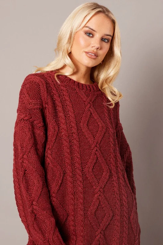 Savings Spectacular Brown Cable Knit Top Long Sleeve Longline