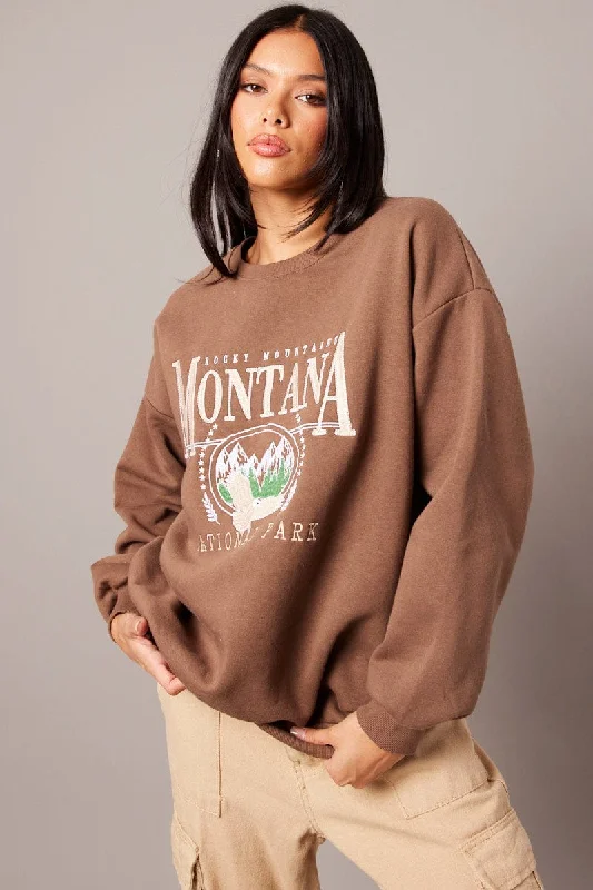 Discount Extravaganza Brown Graphic Sweater Long Sleeve