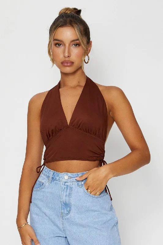 The Best Prices Brown Top Halter Neck