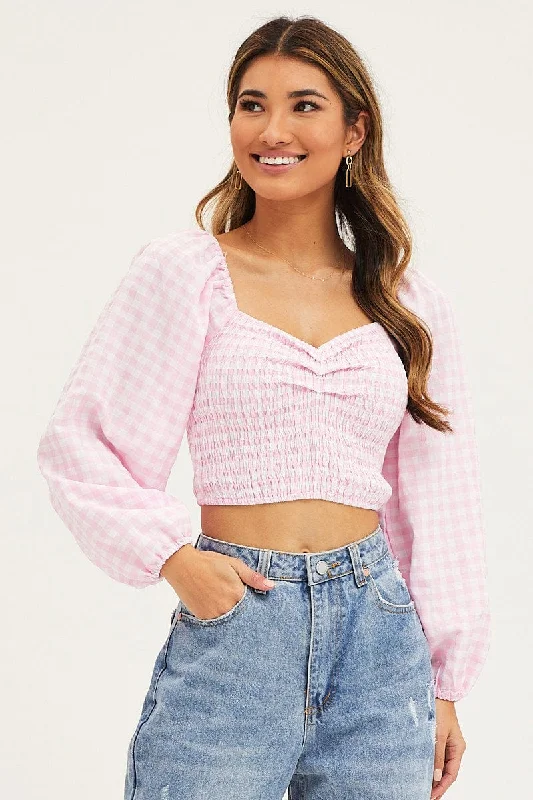 Deal Dash Check Crop Top Long Sleeve