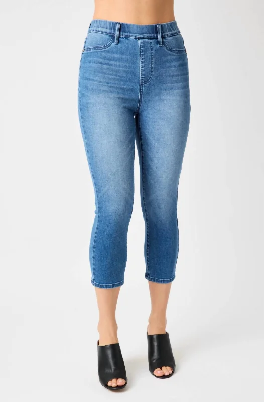 Price Reduction Cool Me Down Pull On Capri Pants In Medium Blue