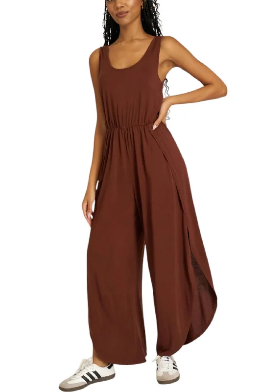 Stock Up and Save Do It Again Scoop Neck Jumpsuit In Brown