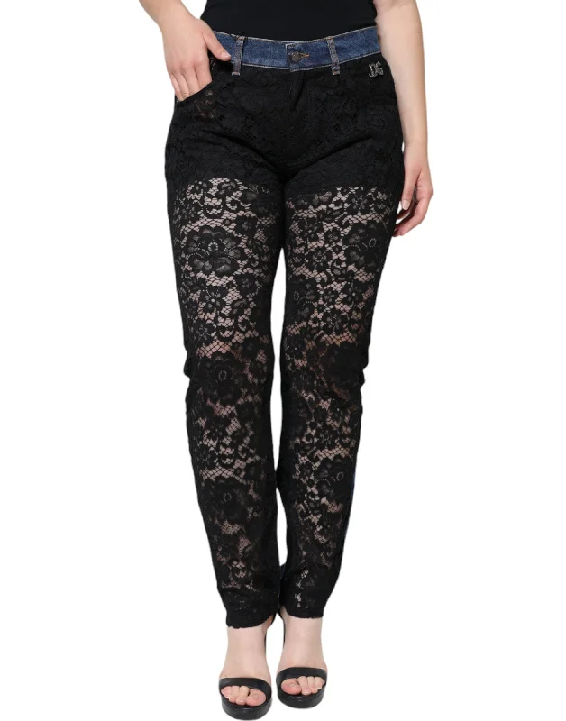 The Best Prices Dolce & Gabbana  Floral Lace Front Skinny blue Women's Jeans