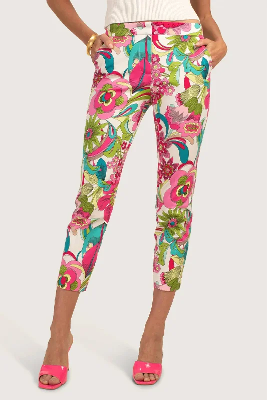 Super Sale Fab Floral Print Super Stretch Ankle Pants In Pink