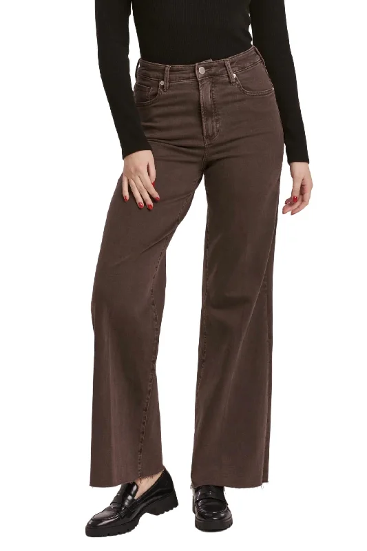 Hurry In Fiona High Rise Wide Leg Pant In Mocha Brown